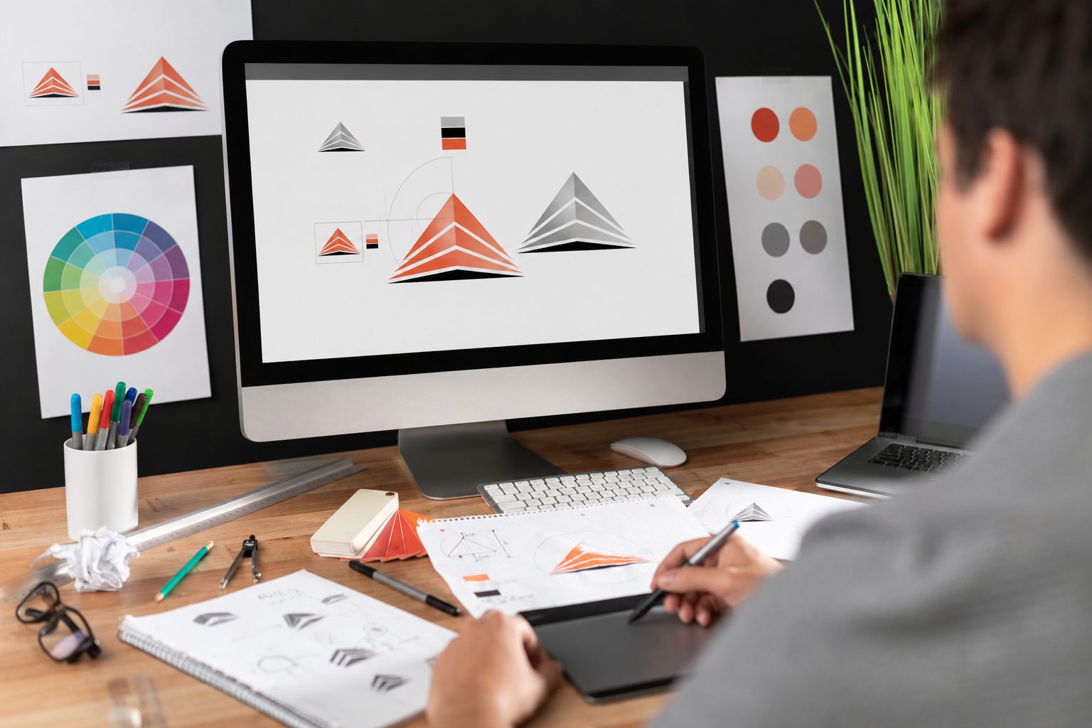 Diseñador trabajando en la identidad visual de una marca