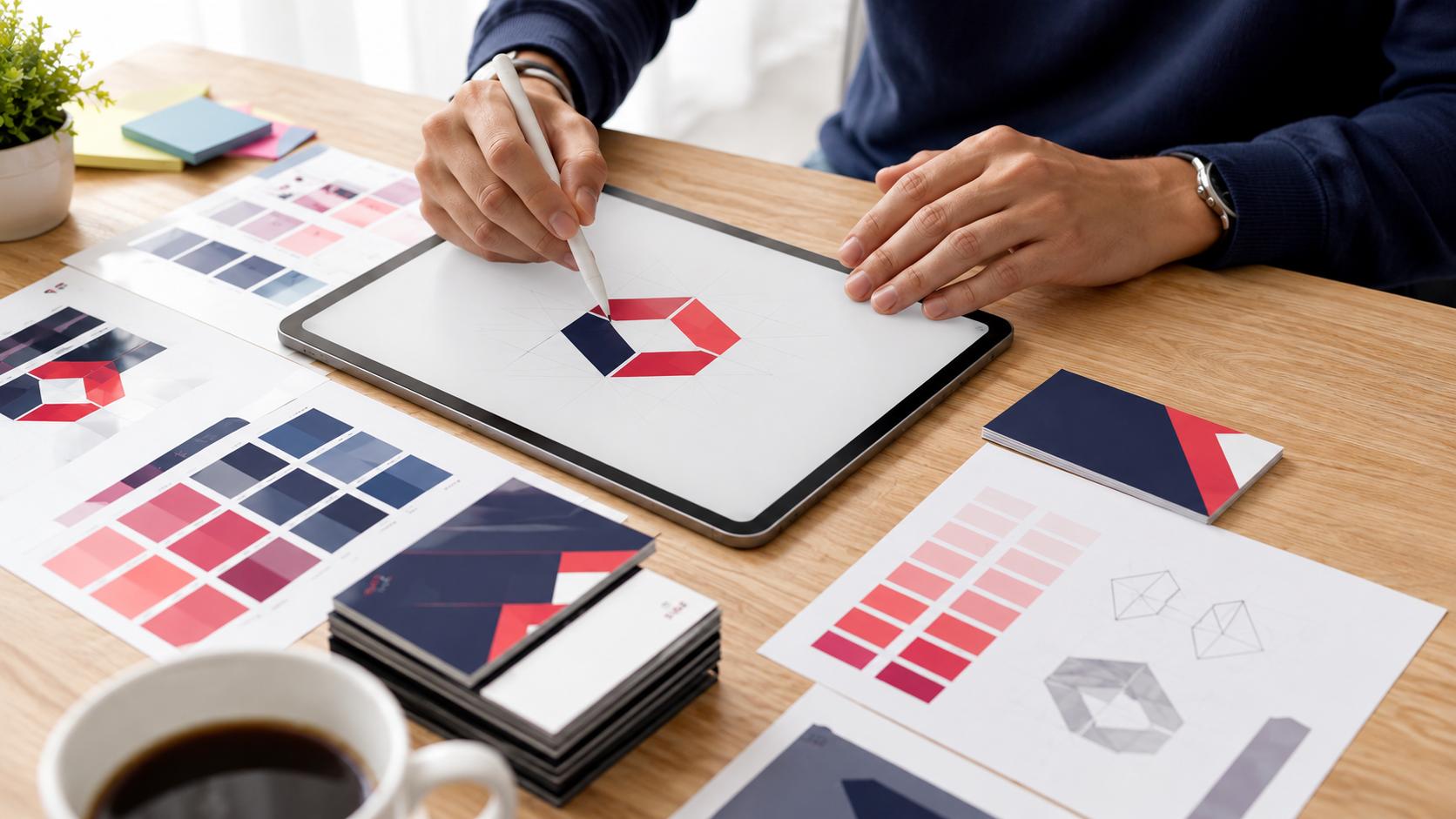 Persona trabajando en el diseño de una marca desde su laptop