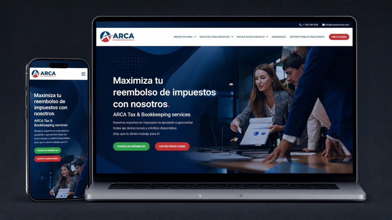 Sitio web de ARCA Tax Services, desarrollado por CNET Informática