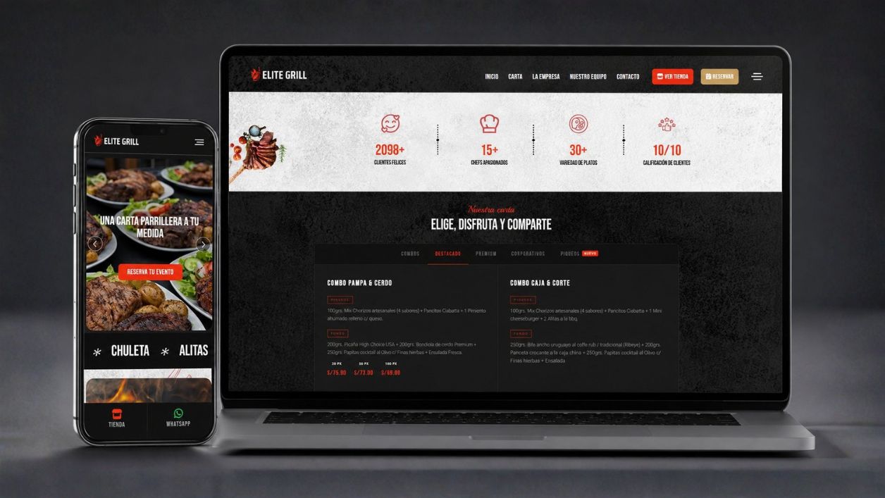 Sitio web de Elite Grill Perú, desarrollado por CNET Informática